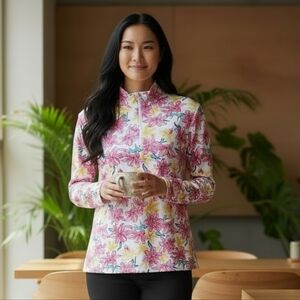 Athletic Gottex Pink & White Subtle Stripe Swim Cover Top